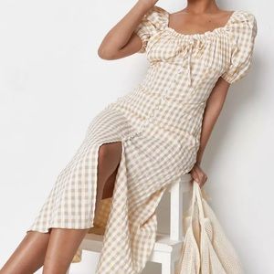 Misguided Yellow Gingham Milkmaid Midi Dress 0